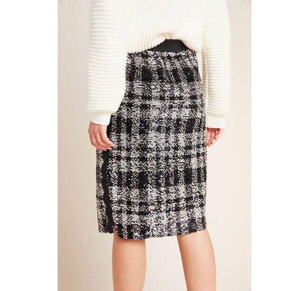 Anna Sui Sequin Pencil Skirt XS Black Plaid Anthropologie - Picture 5 of 16